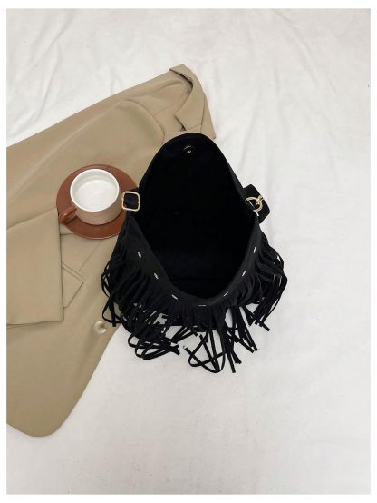 Black Suede Tassel Tote - Image 3