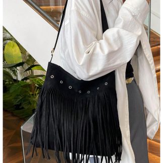 Black Suede Tassel Tote