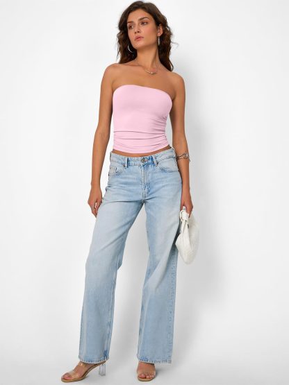 Women's pink tube top strapless top - Image 7
