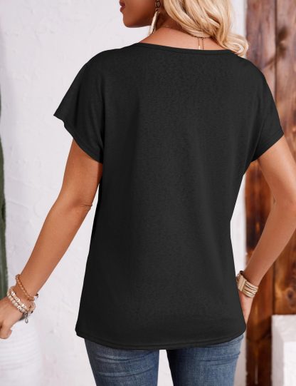 Vintage V-neck cutout embellished short-sleeved top - Image 6