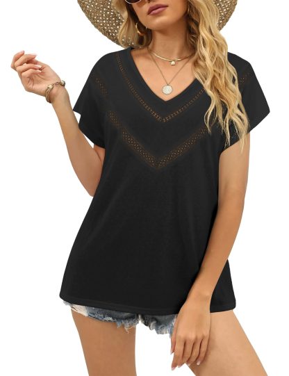 Vintage V-neck cutout embellished short-sleeved top - Image 5