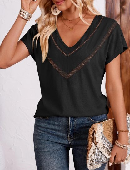 Vintage V-neck cutout embellished short-sleeved top - Image 2