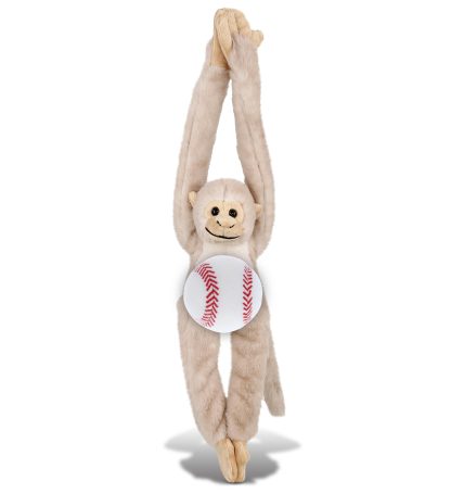 Long-armed monkey holding baseball plush toy