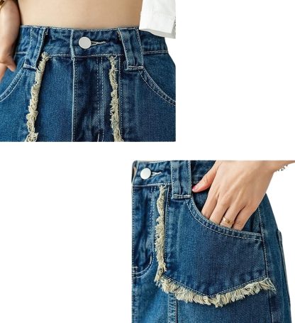 Women's high waist denim maxi skirt with contrast trim - Image 6