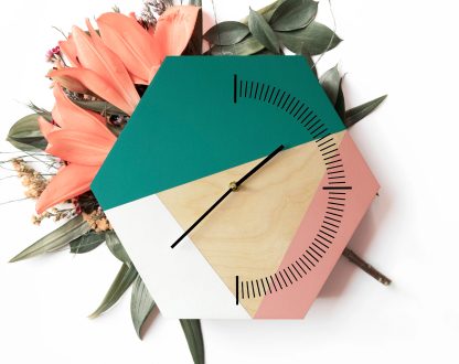 Hexagonal contrasting wooden wall clock - Image 5