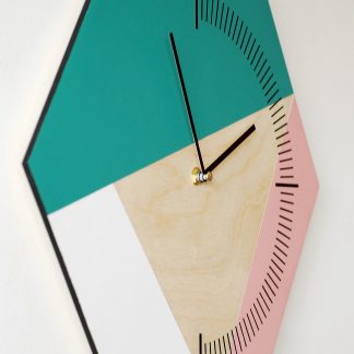 Hexagonal contrasting wooden wall clock