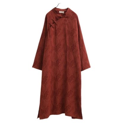 Brown stand collar buttoned three-quarter sleeve dress - Image 4