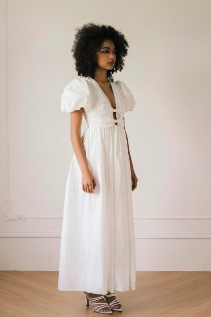 French Palace Style Deep V Tie Dress - Image 6
