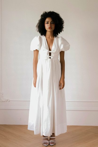French Palace Style Deep V Tie Dress