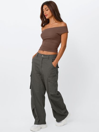 Women's Taupe Off-the-Shoulder Pleated Cropped Top - Image 6