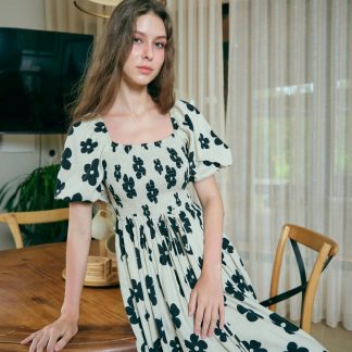 French square neck floral dress