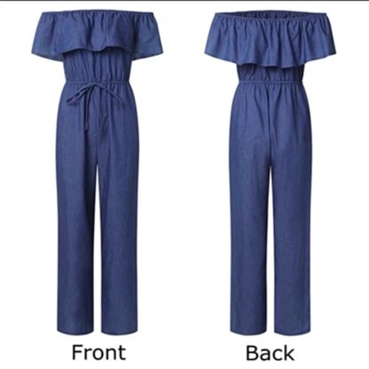Women's off-the-shoulder ruffled denim jumpsuit - Image 5