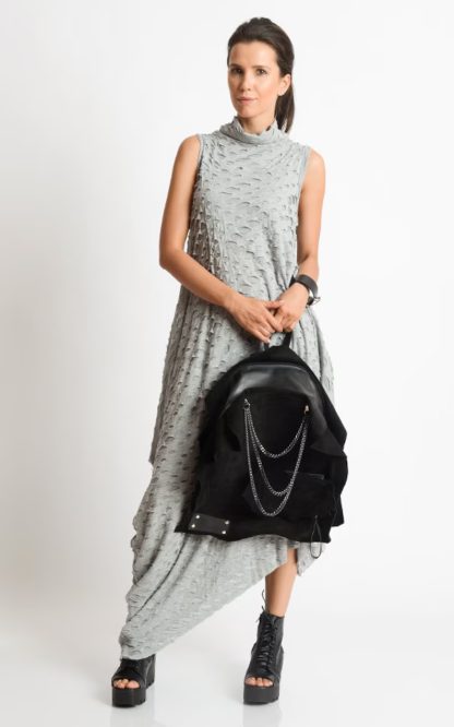 Chain-embellished dark-style backpack