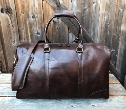 Handmade full-grain leather duffel bag