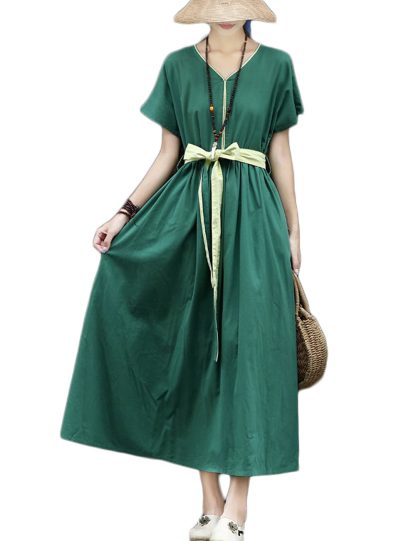 V-neck contrast tie waist dress - Image 7