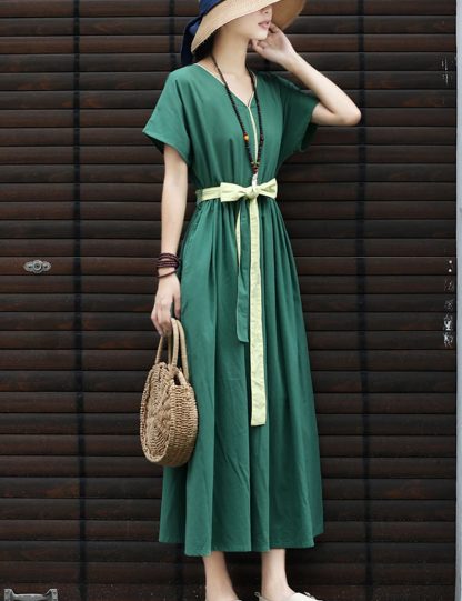 V-neck contrast tie waist dress - Image 3