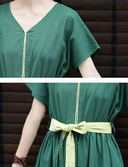 V-neck contrast tie waist dress - Image 2