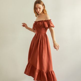 French one-shoulder linen dress