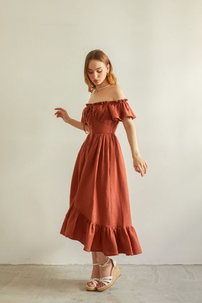 French one-shoulder linen dress
