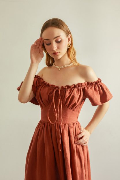 French one-shoulder linen dress - Image 3