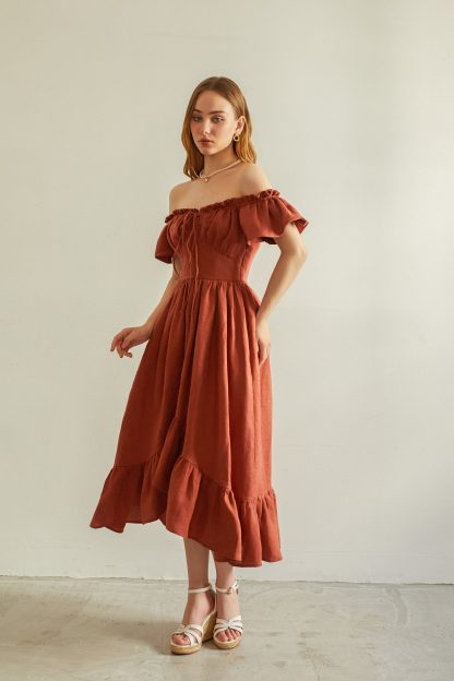 French one-shoulder linen dress - Image 2