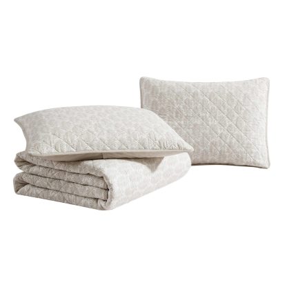 Light beige diamond pattern three-piece bed cover set - Image 6
