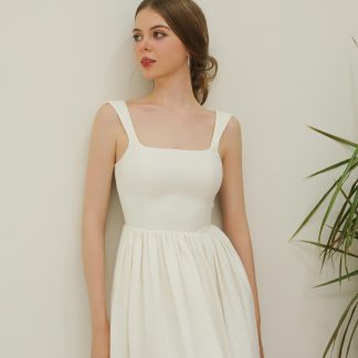 French style white square neck sleeveless dress