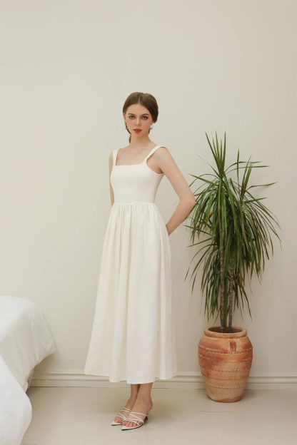 French style white square neck sleeveless dress - Image 5