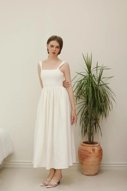 French style white square neck sleeveless dress - Image 4
