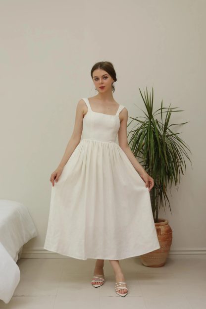 French style white square neck sleeveless dress - Image 3