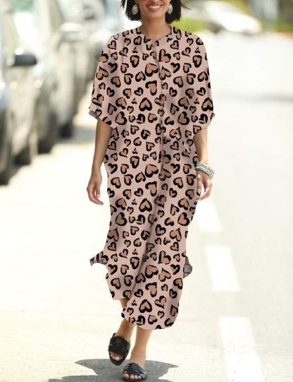 Lazy style heart leopard print robe dress