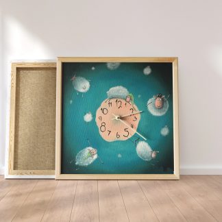 Sheep-themed hand-painted square wall clock