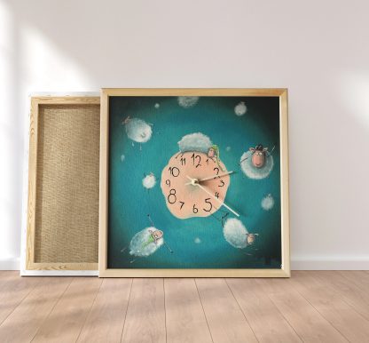 Sheep-themed hand-painted square wall clock