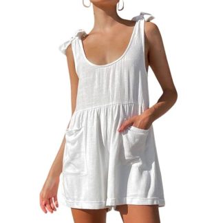 Women's tied-shoulder linen-blend jumpsuit