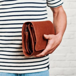 Handmade leather hanging storage bag