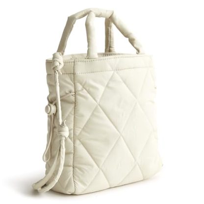 Diamond Quilted Cream Tote Bag - Image 6