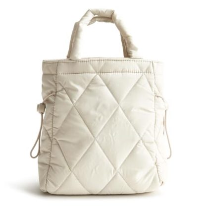 Diamond Quilted Cream Tote Bag - Image 4