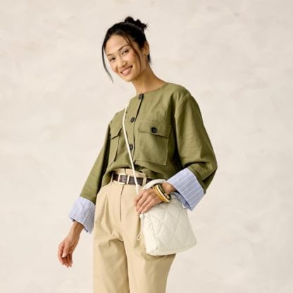 Diamond Quilted Cream Tote Bag - Image 3