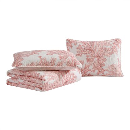 Coral print three-piece bedspread set - Image 4