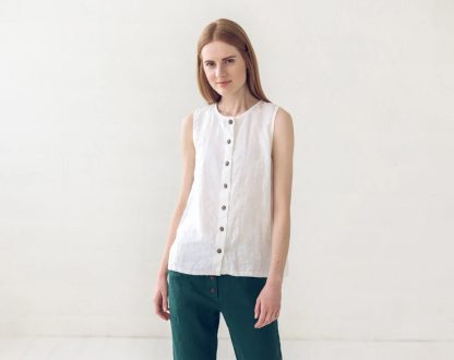 Women's Linen Sleeveless Button Front Top - Image 3