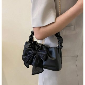 Bow-embellished pleated chain bag