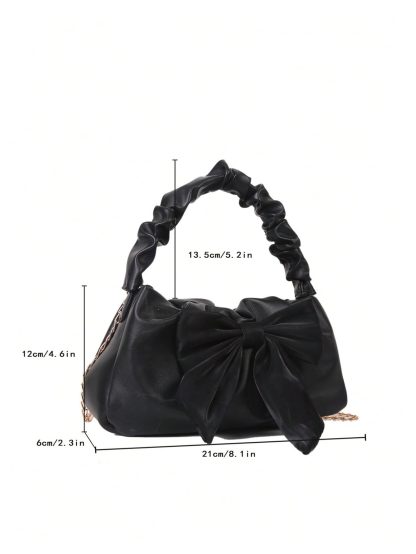 Bow-embellished pleated chain bag - Image 4