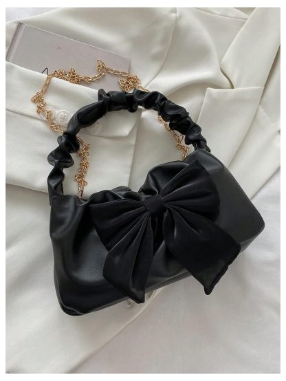 Bow-embellished pleated chain bag - Image 2