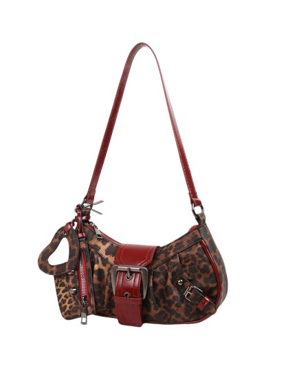 Fashionable leopard print multi-buckle underarm bag - Image 6