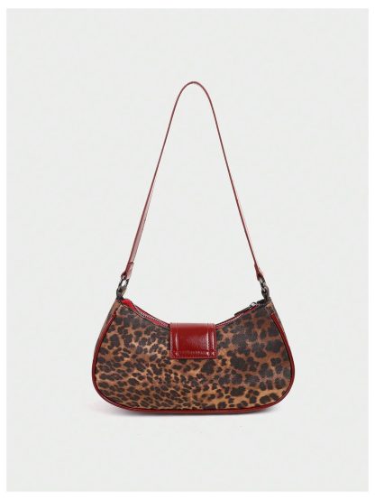 Fashionable leopard print multi-buckle underarm bag - Image 5