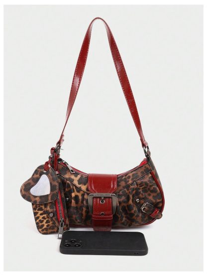 Fashionable leopard print multi-buckle underarm bag - Image 4