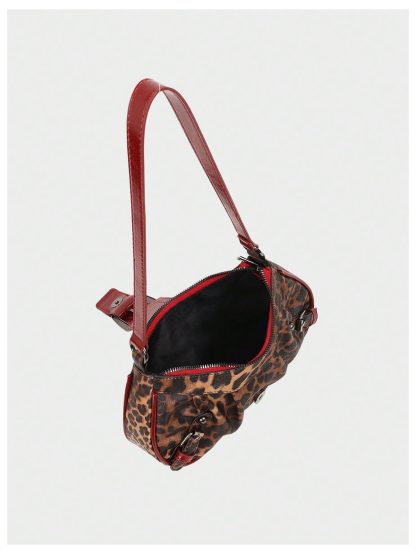 Fashionable leopard print multi-buckle underarm bag - Image 3