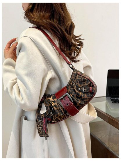 Fashionable leopard print multi-buckle underarm bag - Image 2