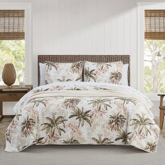 Palm leaf print three-piece bedspread set