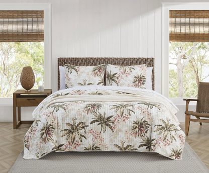 Palm leaf print three-piece bedspread set